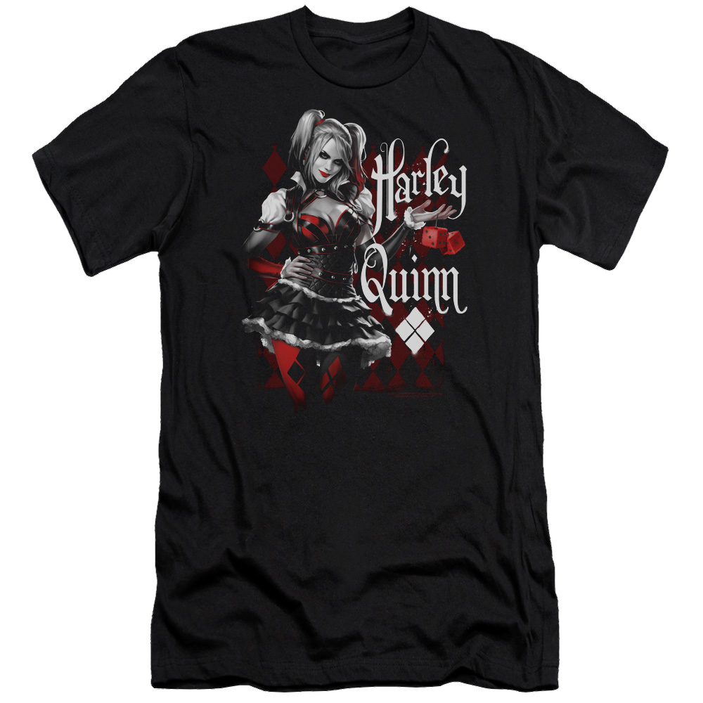Batman - Arkham Dice - Men's Premium Slim Fit T-Shirt Men's Premium Slim Fit T-Shirt Harley Quinn   