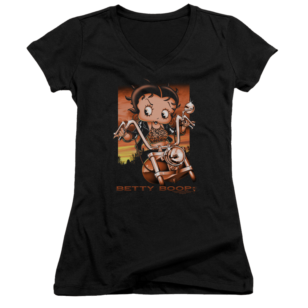 Betty Boop Sunset Rider - Juniors V-Neck T-Shirt Juniors V-Neck T-Shirt Betty Boop   