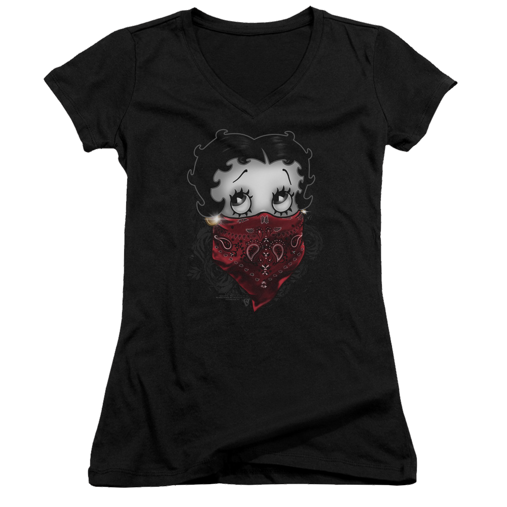 Betty Boop Bandana & Roses - Juniors V-Neck T-Shirt