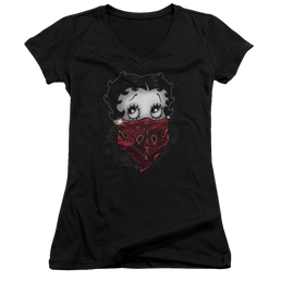 Betty Boop Bandana & Roses - Juniors V-Neck T-Shirt